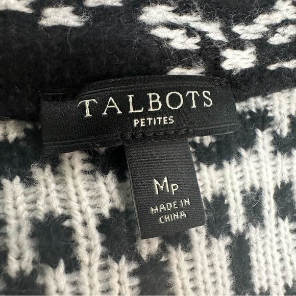Talbots Black Fair Isle Open-Front Cardigan Sweater, MP - Picture 7 of 9